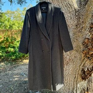 Vintage 80s  Donny Brook Wool dark gray double breasted long coat.Size 16P